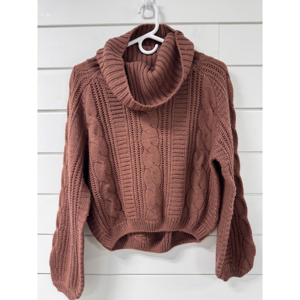 Charlotte Russe Brown Cable Knit Cowl Neck Cropped Sweater Womens Small